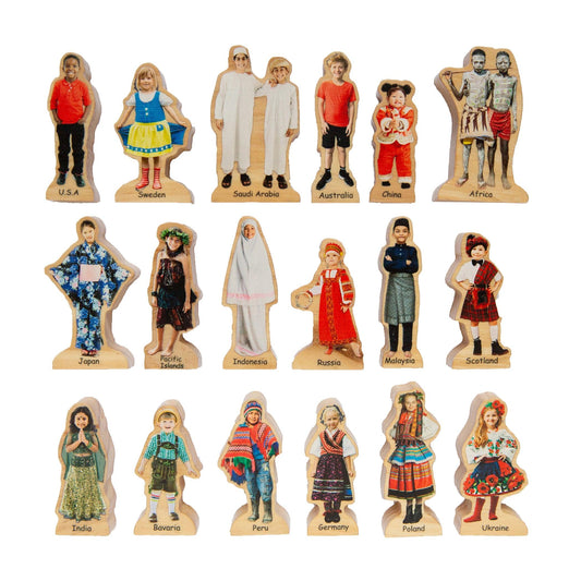 People Around the World Wooden Blocks - Set of 18 - Ages 1+ - Loomini
