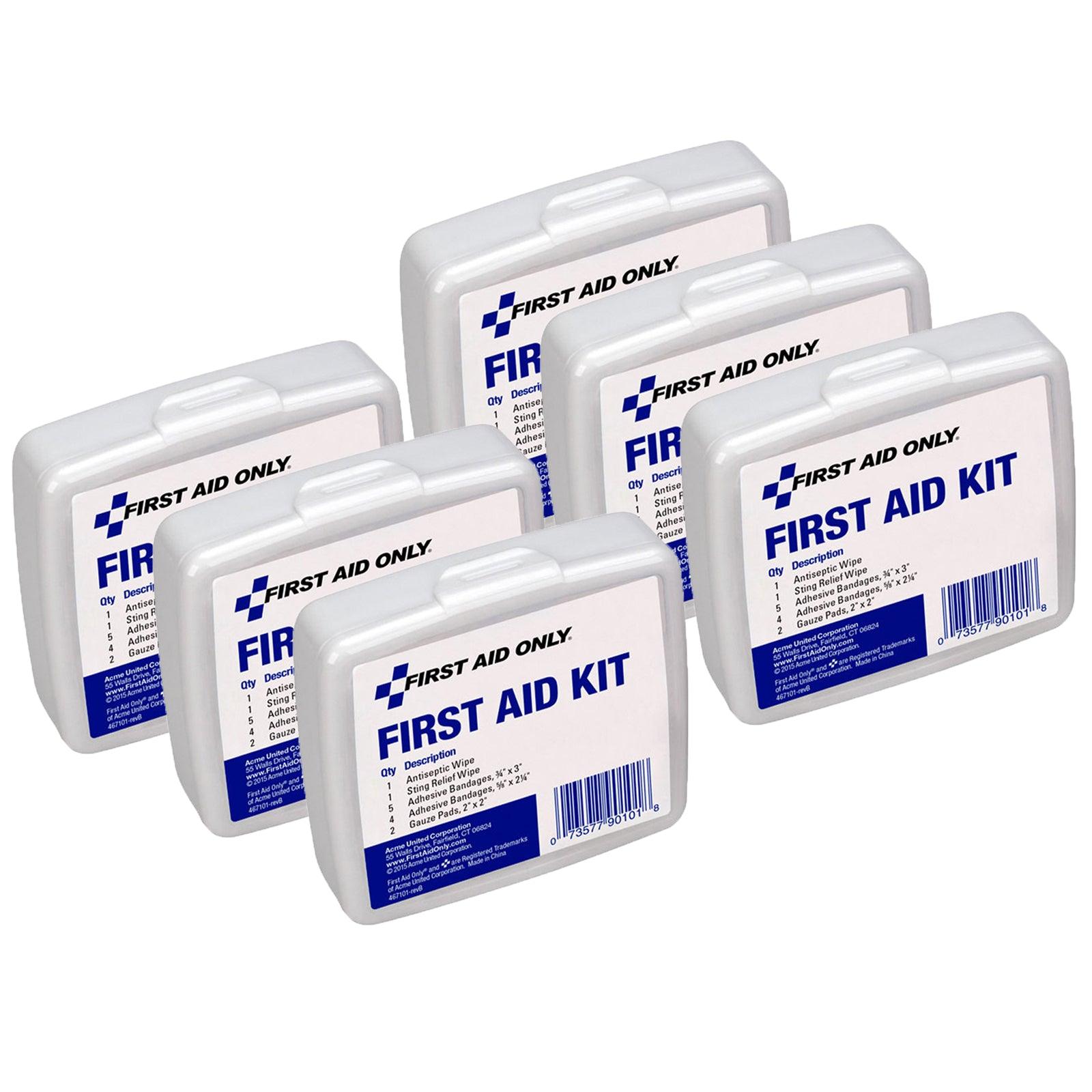 Personal 13-Piece First Aid Kit with Plastic Case, 6 Kits - Loomini