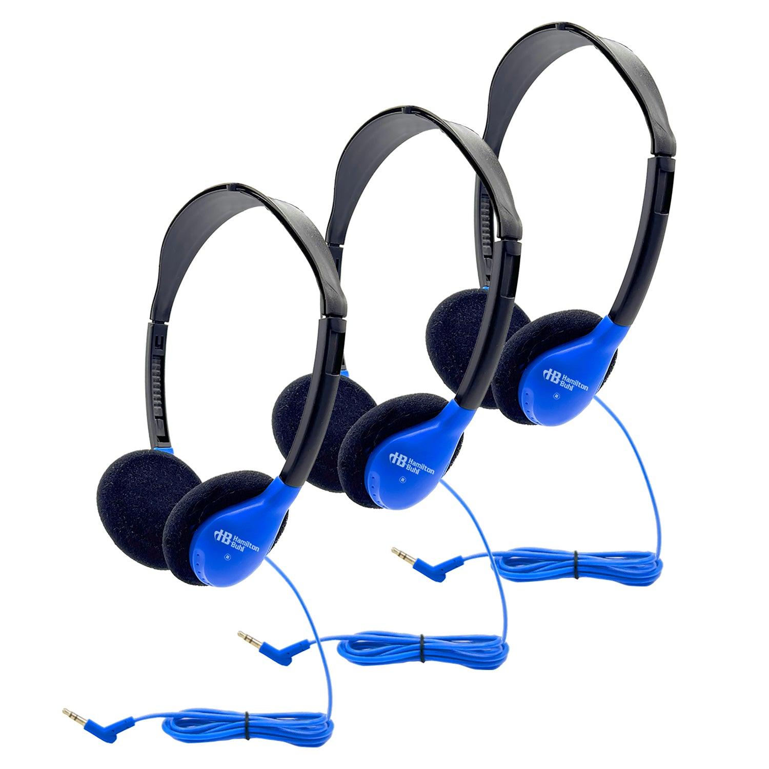 Personal On-Ear Stereo Headphone, Blue, Pack of 3 - Loomini