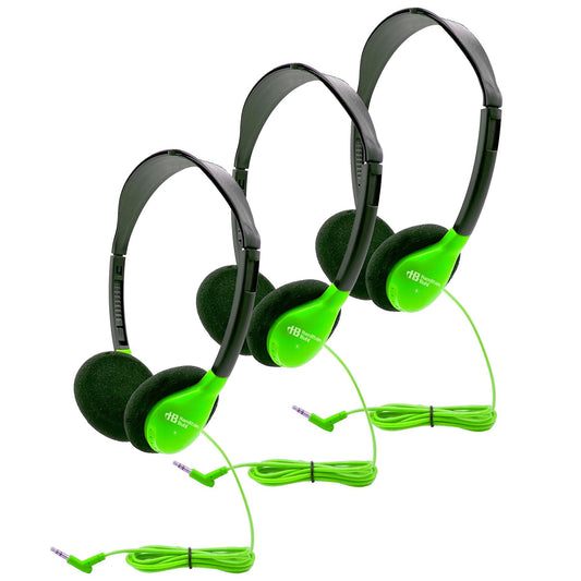 Personal On-Ear Stereo Headphone, Green, Pack of 3 - Loomini