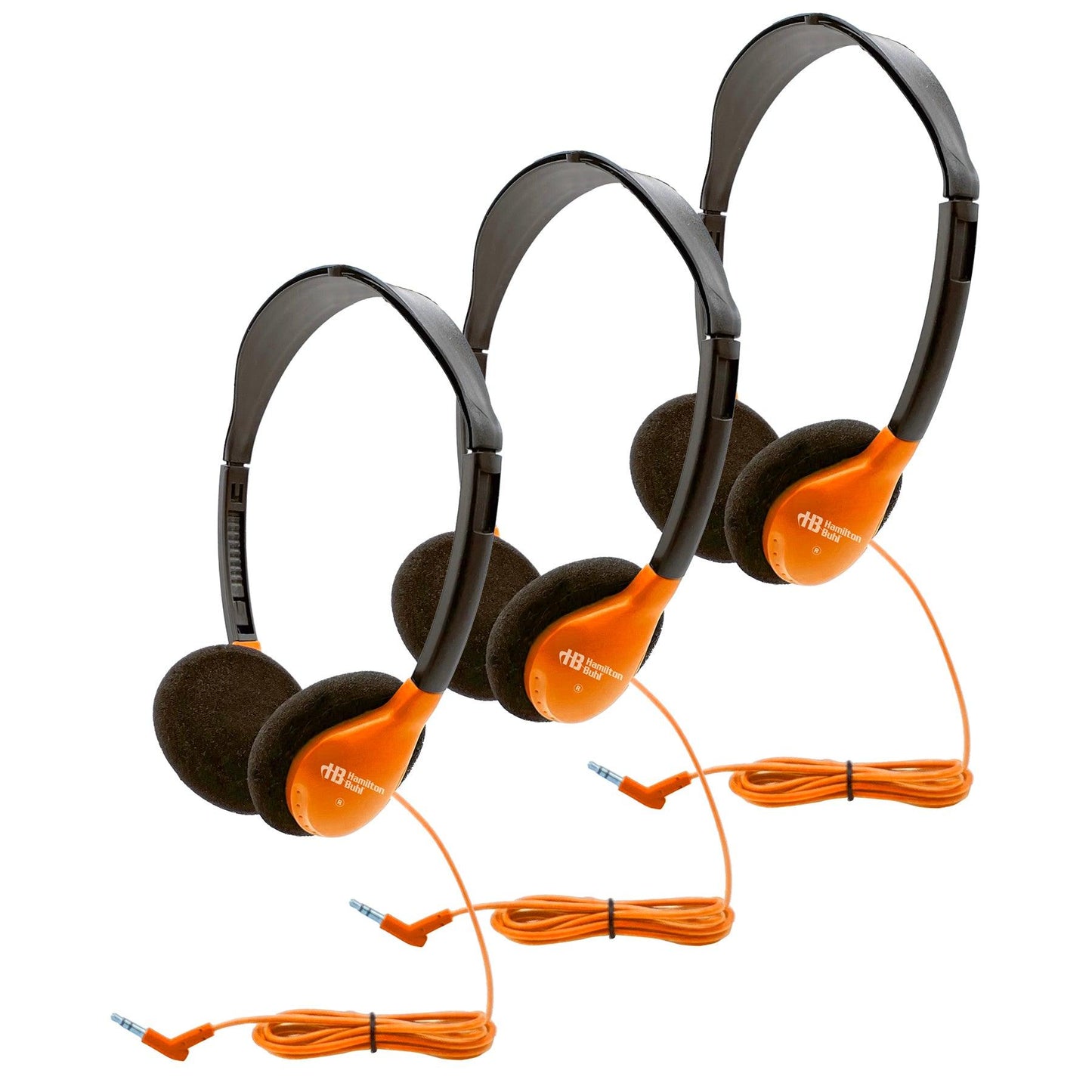 Personal On-Ear Stereo Headphone, Orange, Pack of 3 - Loomini