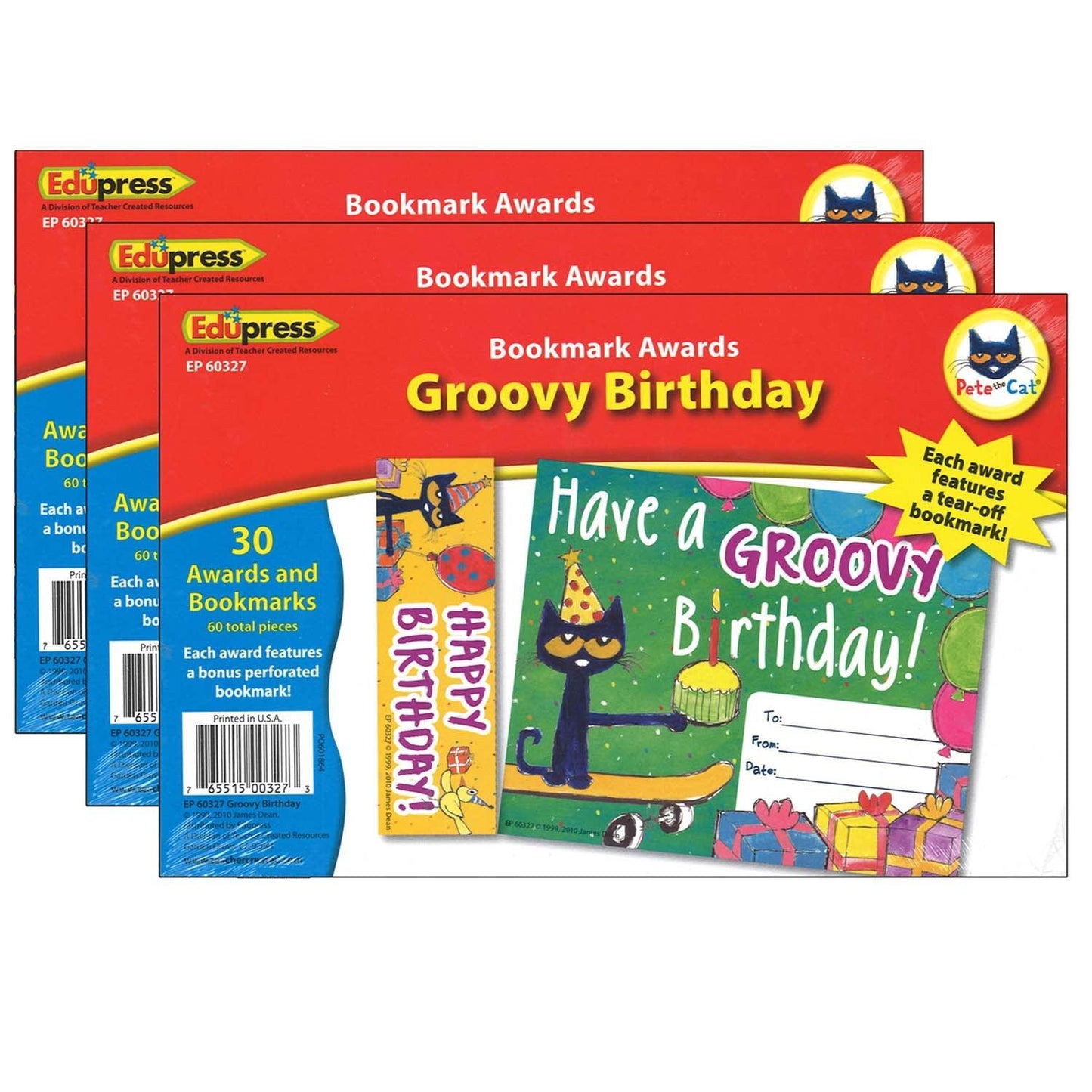 Pete the Cat Groovy Birthday Bookmark Awards, 30 Per Pack, 3 Packs - Loomini