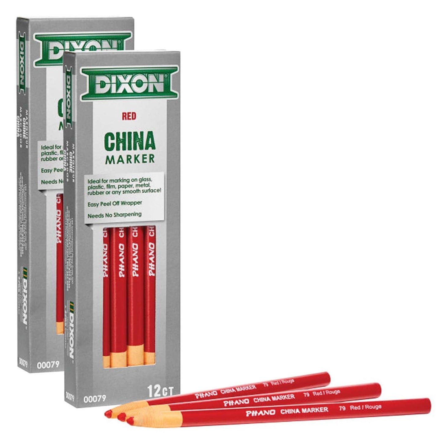 Phano China Markers, Red, 12 Per Pack, 2 Packs - Loomini