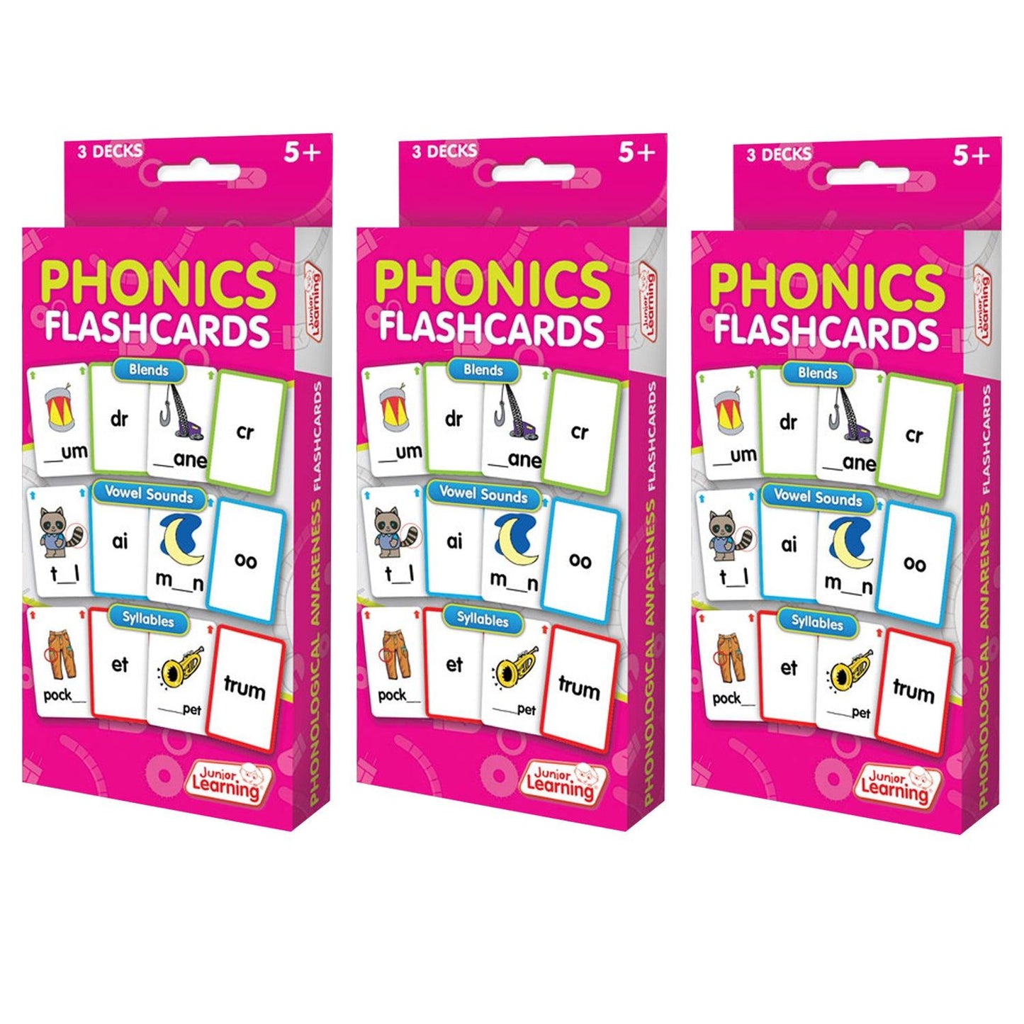 Phonics Flashcards, 3 Sets Per Pack, 3 Packs - Loomini