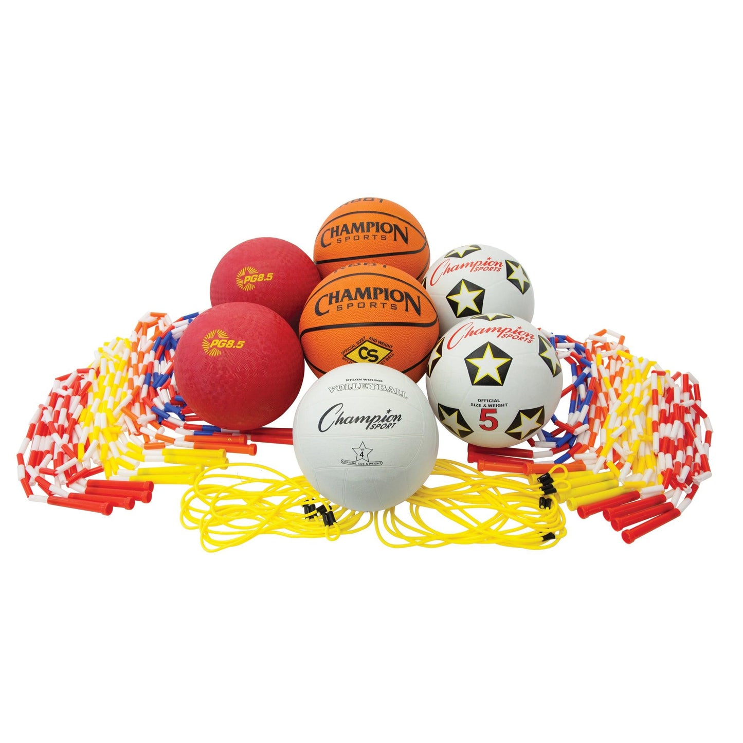 Physical Education Kit with 7 Balls & 14 Jump Ropes, Assorted Colors - Loomini