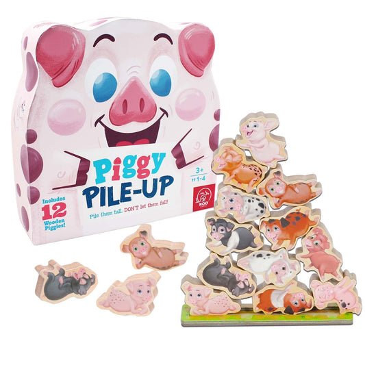 Piggy Pile-Up - Fast-Paced Stacking and Balancing Game - For Ages 3+ - Place All Your Pigs on the Pile to Win - Loomini