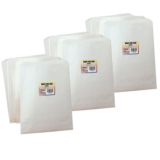 Pinch Bottom Paper Bags, 8.5" x 11", White, 50 Per Pack, 3 Packs - Loomini