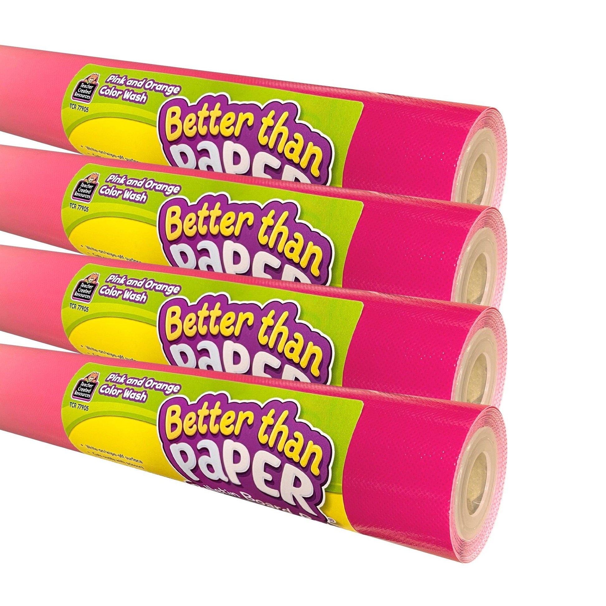 Pink and Orange Color Wash Better Than Paper Bulletin Board Roll 4-Pack - Loomini