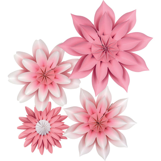 Pink Blossoms Paper Flowers, Pack of 4 - Loomini