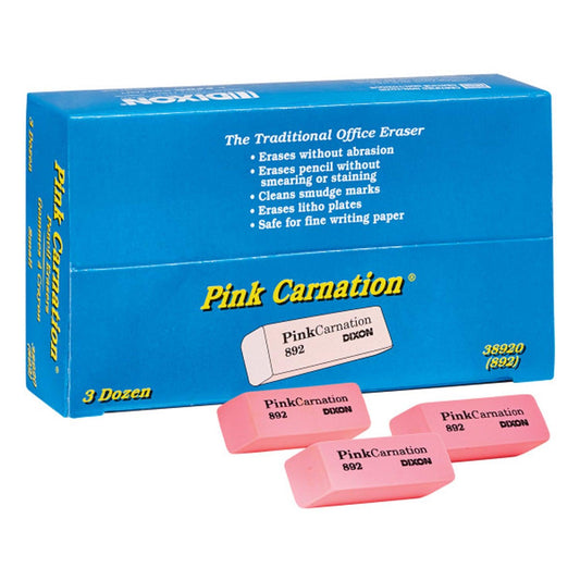 Pink Carnation Erasers, Small, 2 x 3/4 x 7/16, Pack of 36 - Loomini