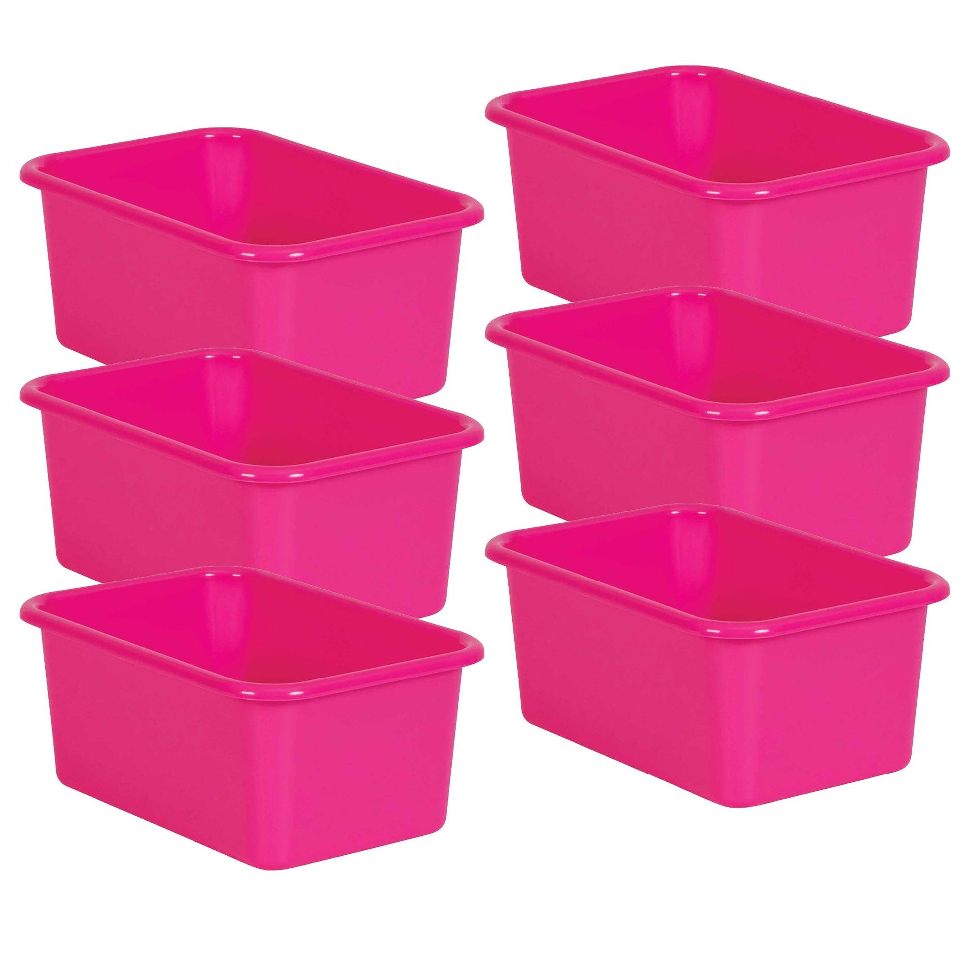 Pink Small Plastic Storage Bin, Pack of 6 - Loomini