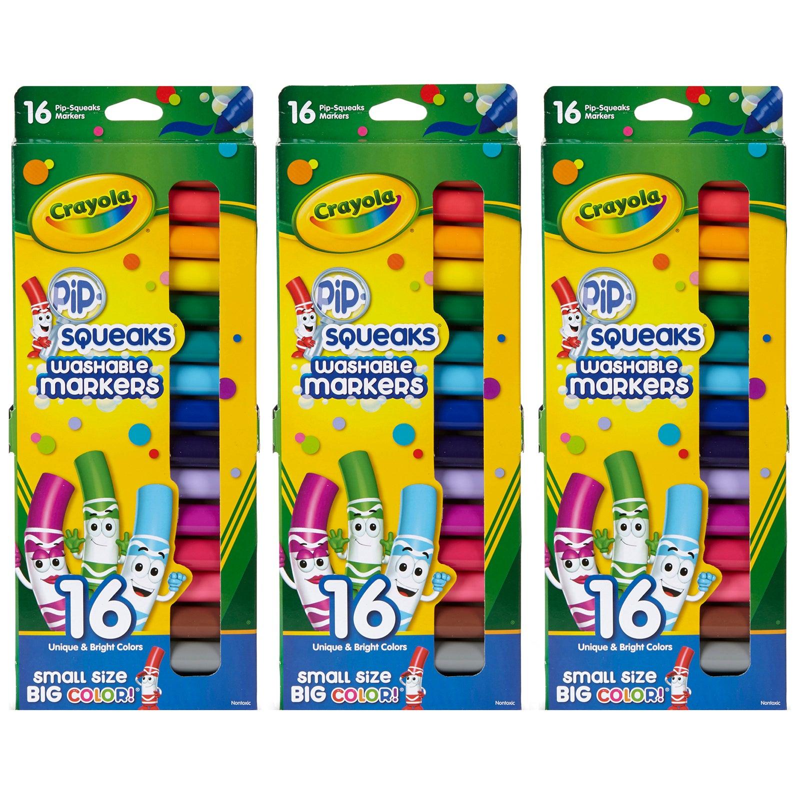 Pip Squeaks Washable Markers, Conical Tip, 16 Per Box, 3 Boxes - Loomini