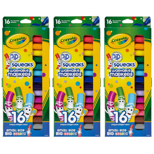 Pip Squeaks Washable Markers, Conical Tip, 16 Per Box, 3 Boxes - Loomini
