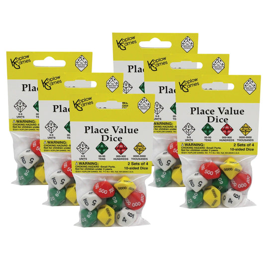 Place Value Dice, 2 Sets of 4 10-Sided Dice Per Pack, 6 Packs - Loomini