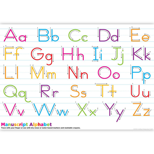 Placemat Studio™ Smart Poly® Manuscript Handwriting Learning Placemat, 13" x 19", Single Sided, Pack of 10 - Loomini