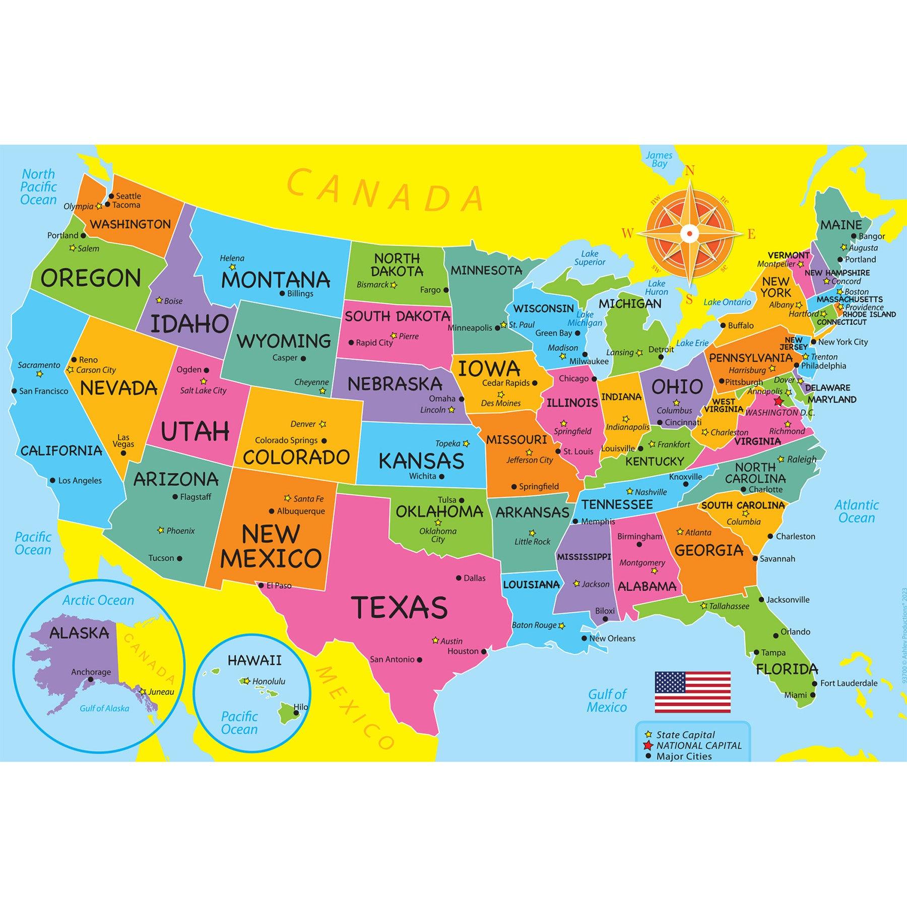 Placemat Studio™ Smart Poly® USA Map Learning Placemat, 13" x 19", Single Sided, Pack of 10 - Loomini