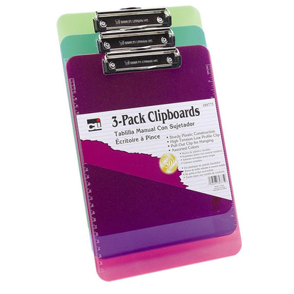 Plastic Clipboard w/Low Profile Clip, Letter, Assorted Translucent Neon Colors, Pack of 3 - Loomini