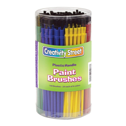 Plastic Handle Brush Classroom Pack, Economy Brushes, 7" Long, 144 Brushes - Loomini