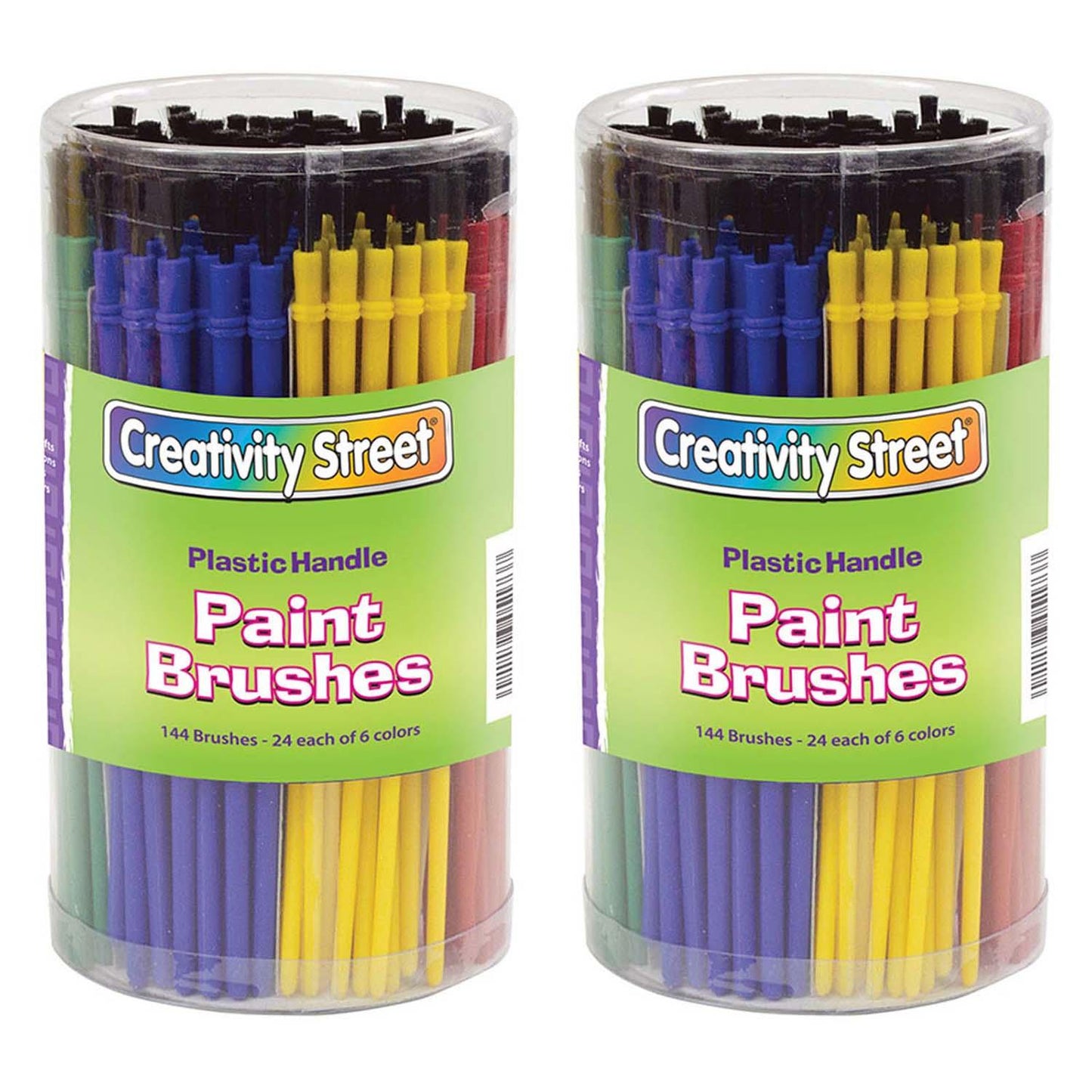 Plastic Handle Brush Classroom Pack, Economy Brushes, 7" Long, 144 Brushes Per Pack, 2 Packs - Loomini