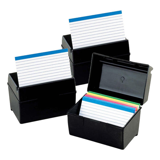 Plastic Index Boxes, 3 X 5, 300 Cards Capacity, Black, Pack of 6 - Loomini