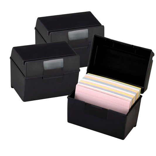 Plastic Index Boxes, 4 x 6, 400 Card Capacity, Black, Pack of 3 - Loomini