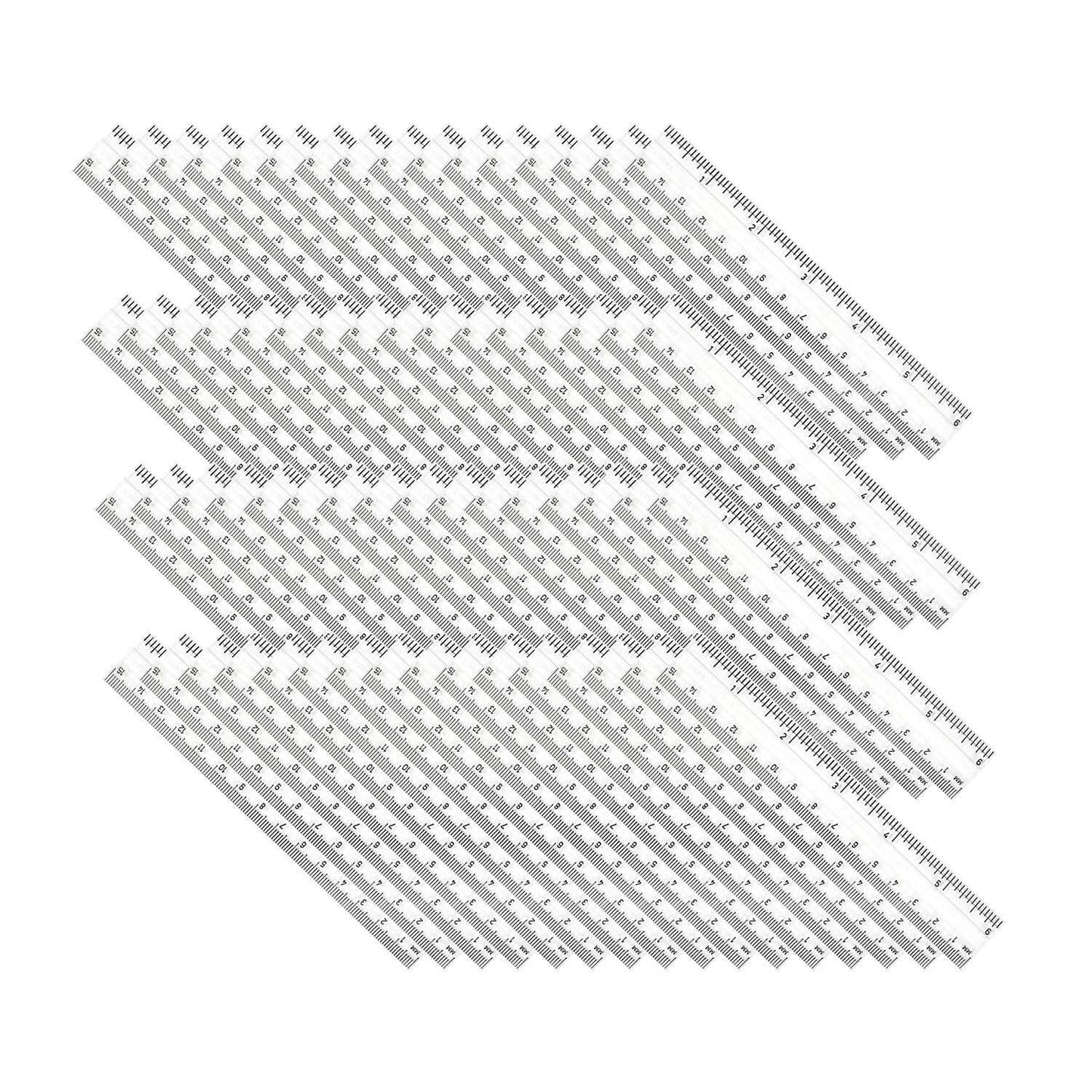 Plastic Ruler, 6", Inches/Metric, Clear, Pack of 48 - Loomini