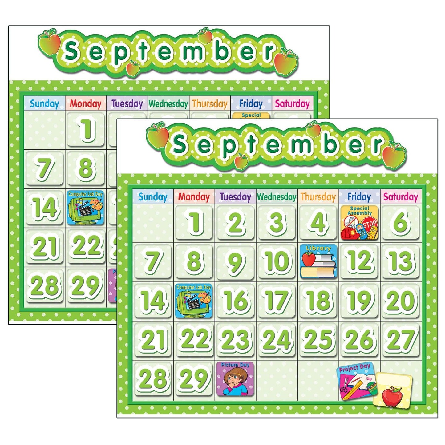 Polka Dot School Calendar Bulletin Board Set, 2 Sets - Loomini