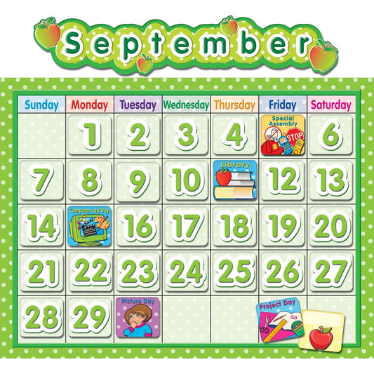 Polka Dot School Calendar Bulletin Board Set - Loomini