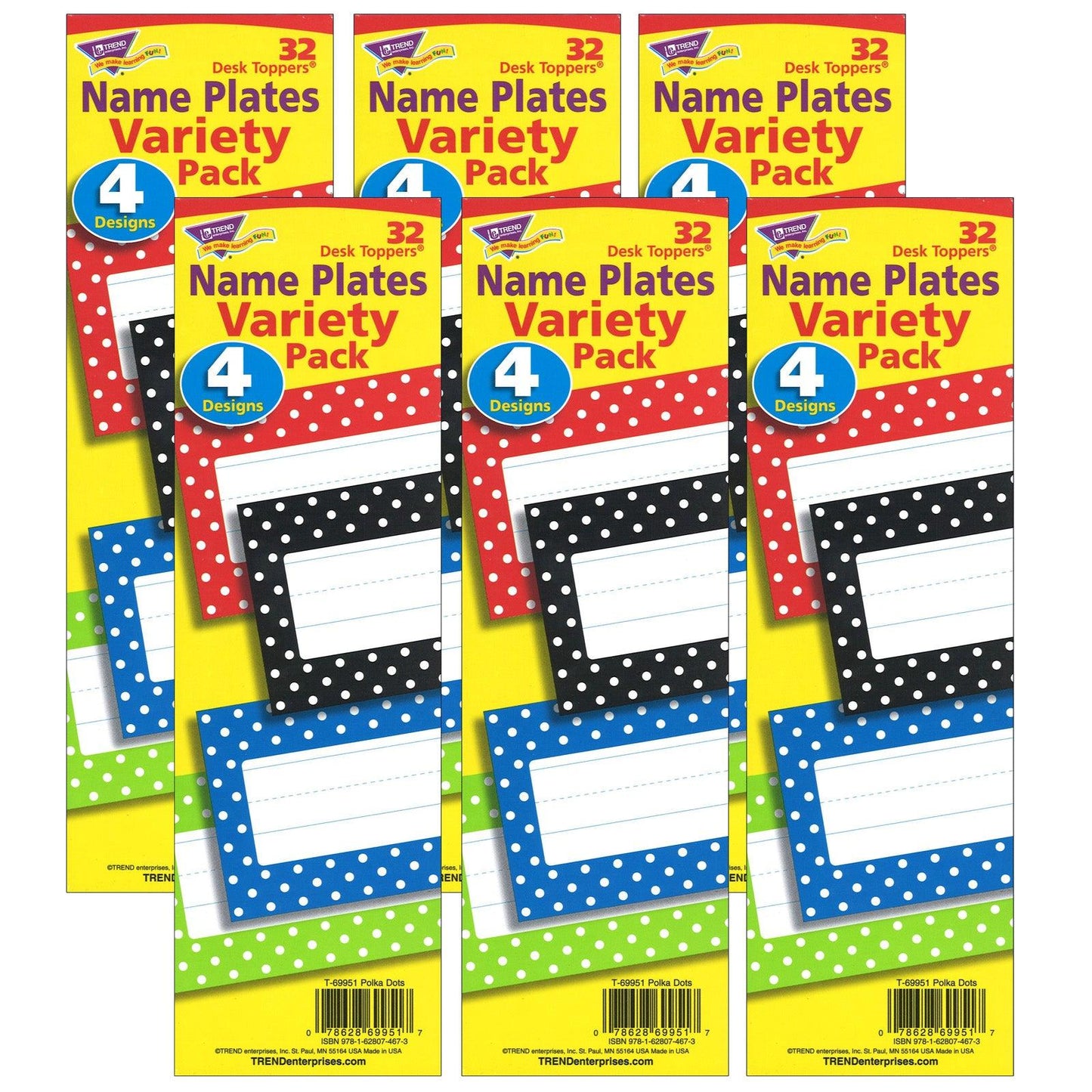 Polka Dots Desk Toppers® Name Plates Variety Pack, 32 Per Pack, 6 Packs - Loomini