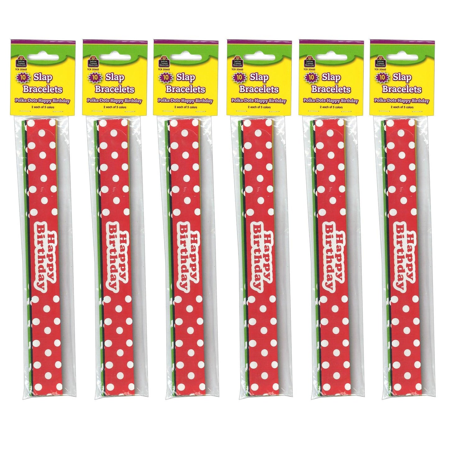 Polka Dots Happy Birthday Slap Bracelets, 10 Per Pack, 6 Packs - Loomini