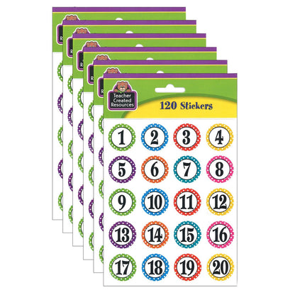 Polka Dots Numbers Stickers, 120 Per Pack, 6 Packs - Loomini