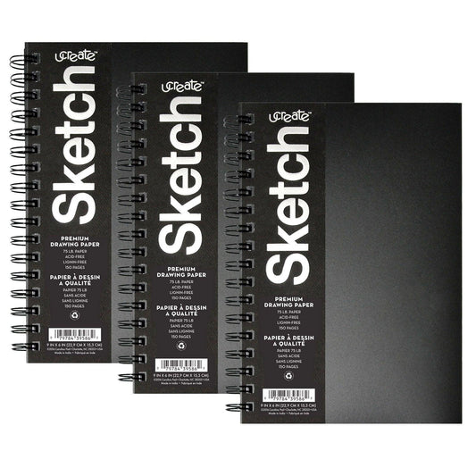 Poly Cover Sketch Book, Heavyweight, 9" x 6", 75 Sheets, Pack of 3 - Loomini