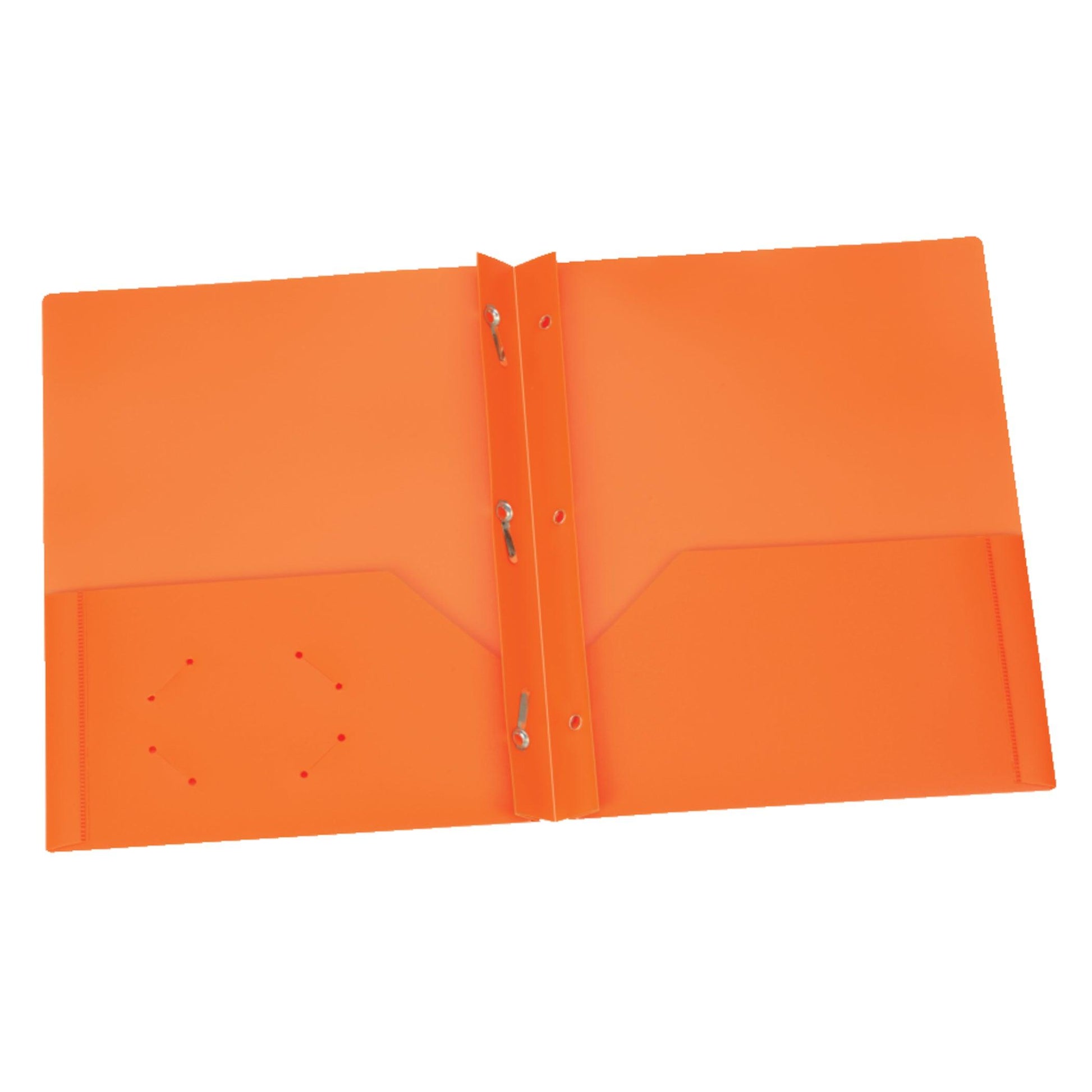 Poly Two Pocket Portfolio with Prongs, Orange, Pack of 25 - Loomini