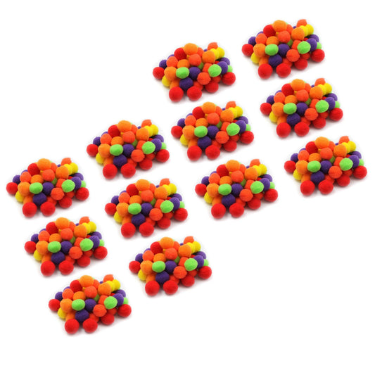 Pom-Poms 1", Assorted Hot Colors, 50 Per Pack, 12 Packs - Loomini