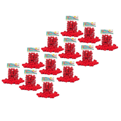 Pom-Poms 1", Red, 50 Per Pack, 12 Packs - Loomini