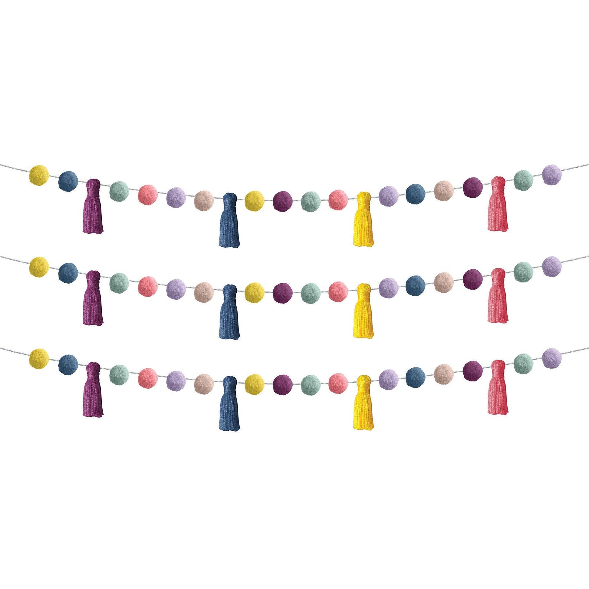 Pom-Poms and Tassels Garland, Pack of 3 - Loomini