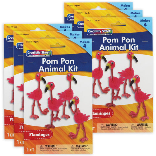 Pom Pon Animal Kit, Flamingos, 2" x 2.75" x 5.25", 4 Flamingos Per Kit, 6 Kits - Loomini