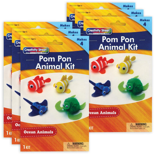 Pom Pon Animal Kit, Ocean Animals, Assorted Sizes, 4 Animals Per Kit, 6 Kits - Loomini