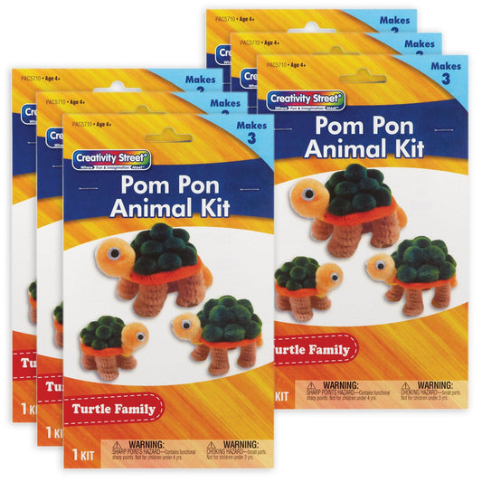 Pom Pon Animal Kit, Turtle Family, Assorted Sizes, 3 Turtles Per Kit, 6 Kits - Loomini