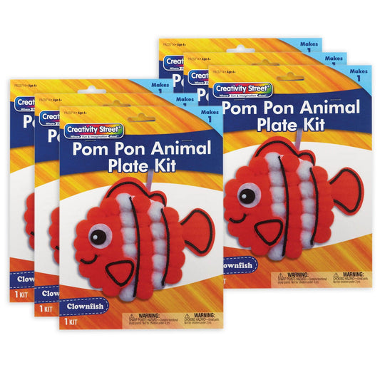 Pom Pon Animal Plate Kit, Clownfish, 7.5" x 8" x 1", 6 Kits - Loomini