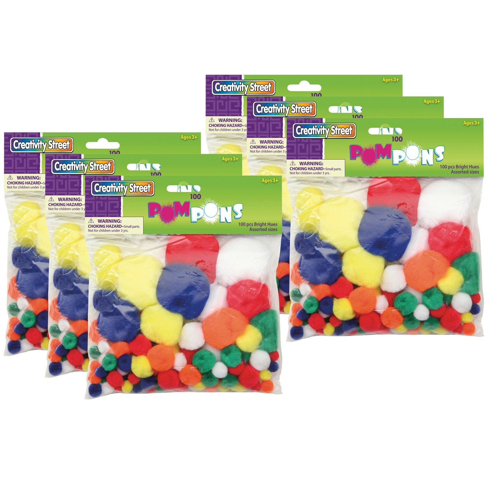 Pom Pons, Bright Hues, Assorted Sizes, 100 Per Pack, 6 Packs - Loomini