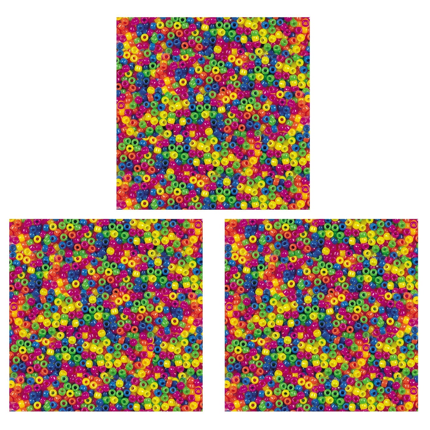 Pony Beads, Assorted Neon, 6 mm x 9 mm, 1000 Per Pack, 3 Packs - Loomini