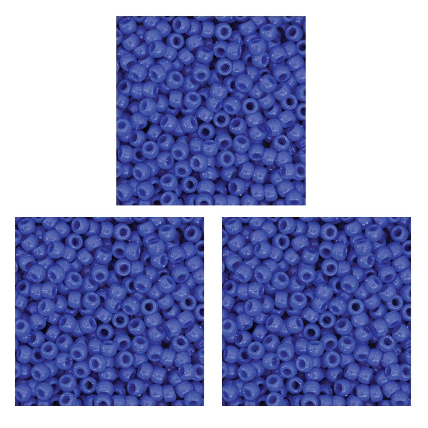 Pony Beads, Blue, 6 mm x 9 mm, 1000 Per Pack, 3 Packs - Loomini