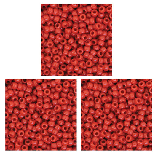 Pony Beads, Red, 6 mm x 9 mm, 1000 Per Pack, 3 Packs - Loomini