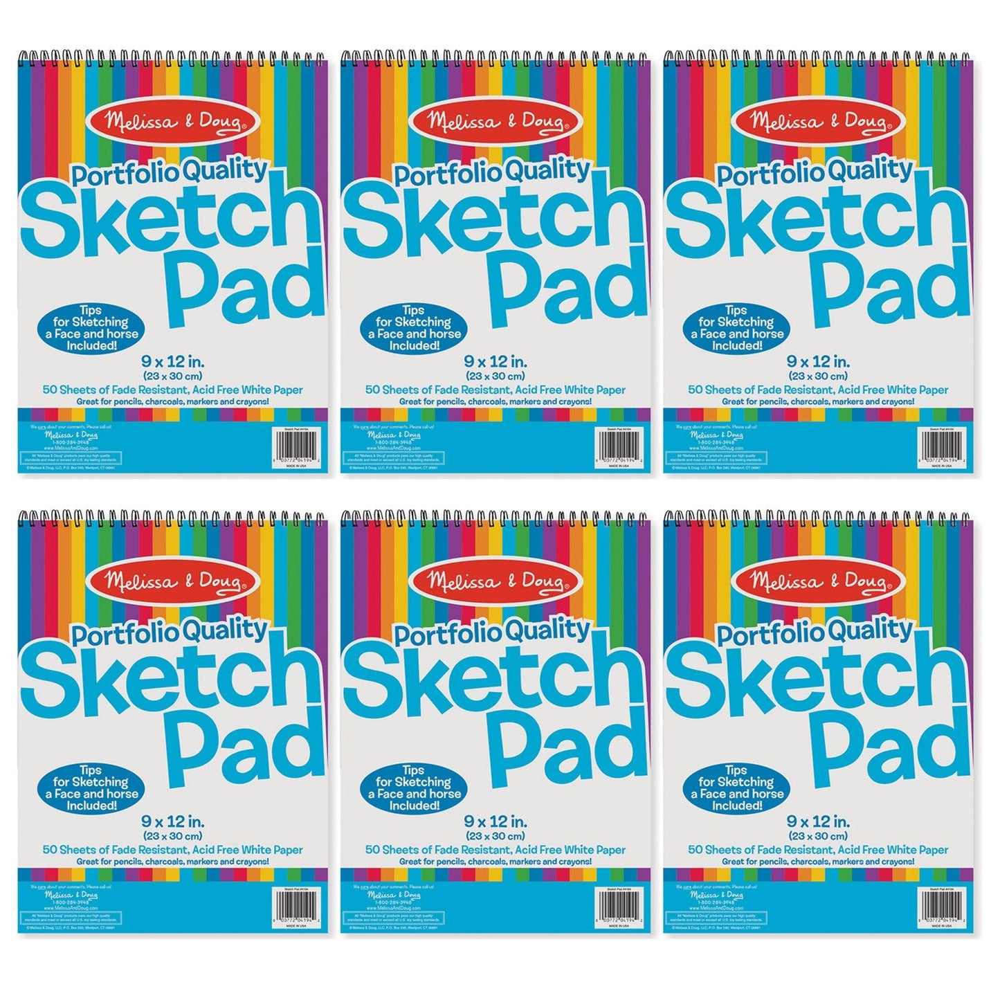 Portfolio Quality Sketch Pad, 9" x 12", White, Pack of 6 - Loomini