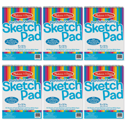 Portfolio Quality Sketch Pad, 9" x 12", White, Pack of 6 - Loomini