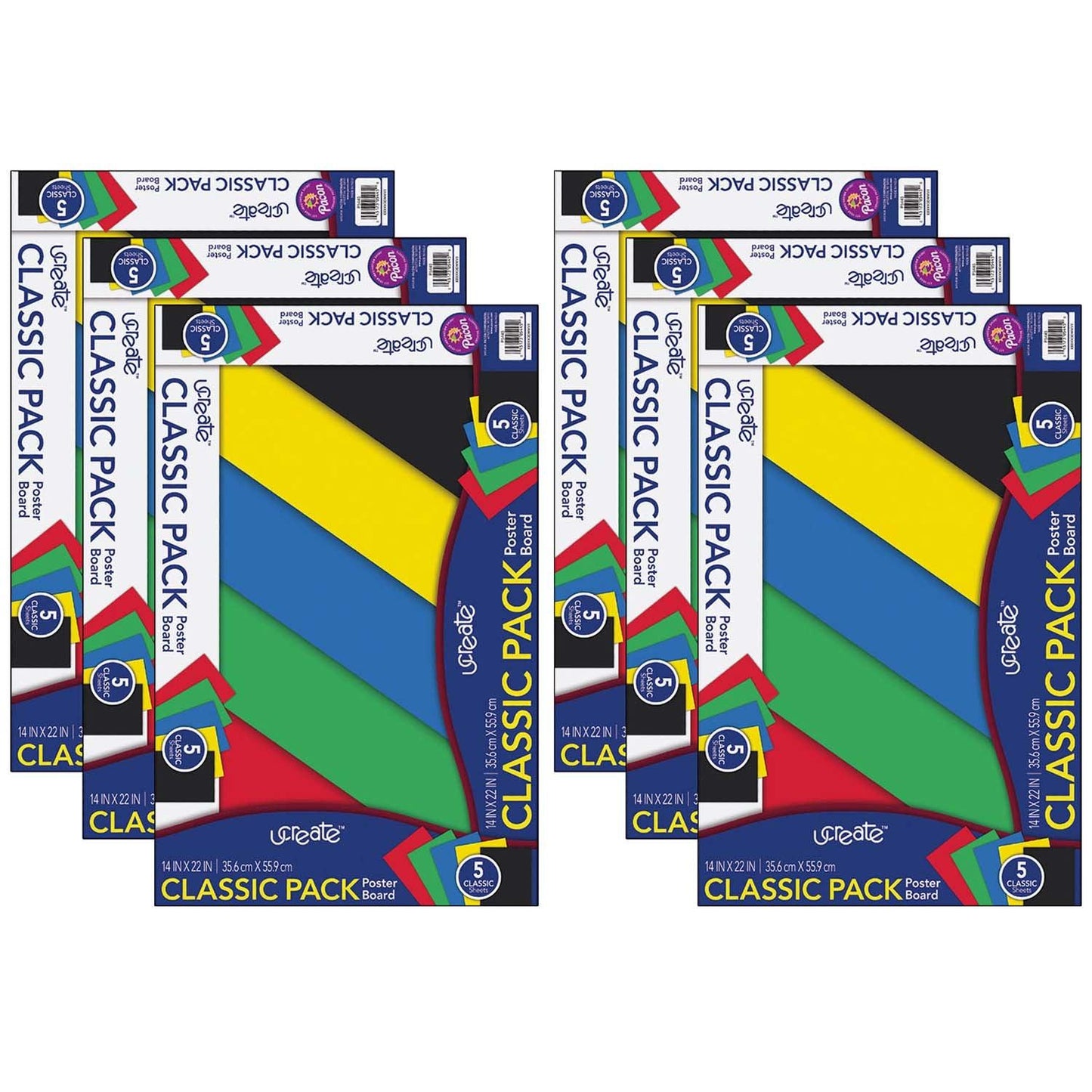 Poster Board, 5 Assorted Primary Colors, 14" x 22", 5 Sheets Per Pack, 6 Packs - Loomini