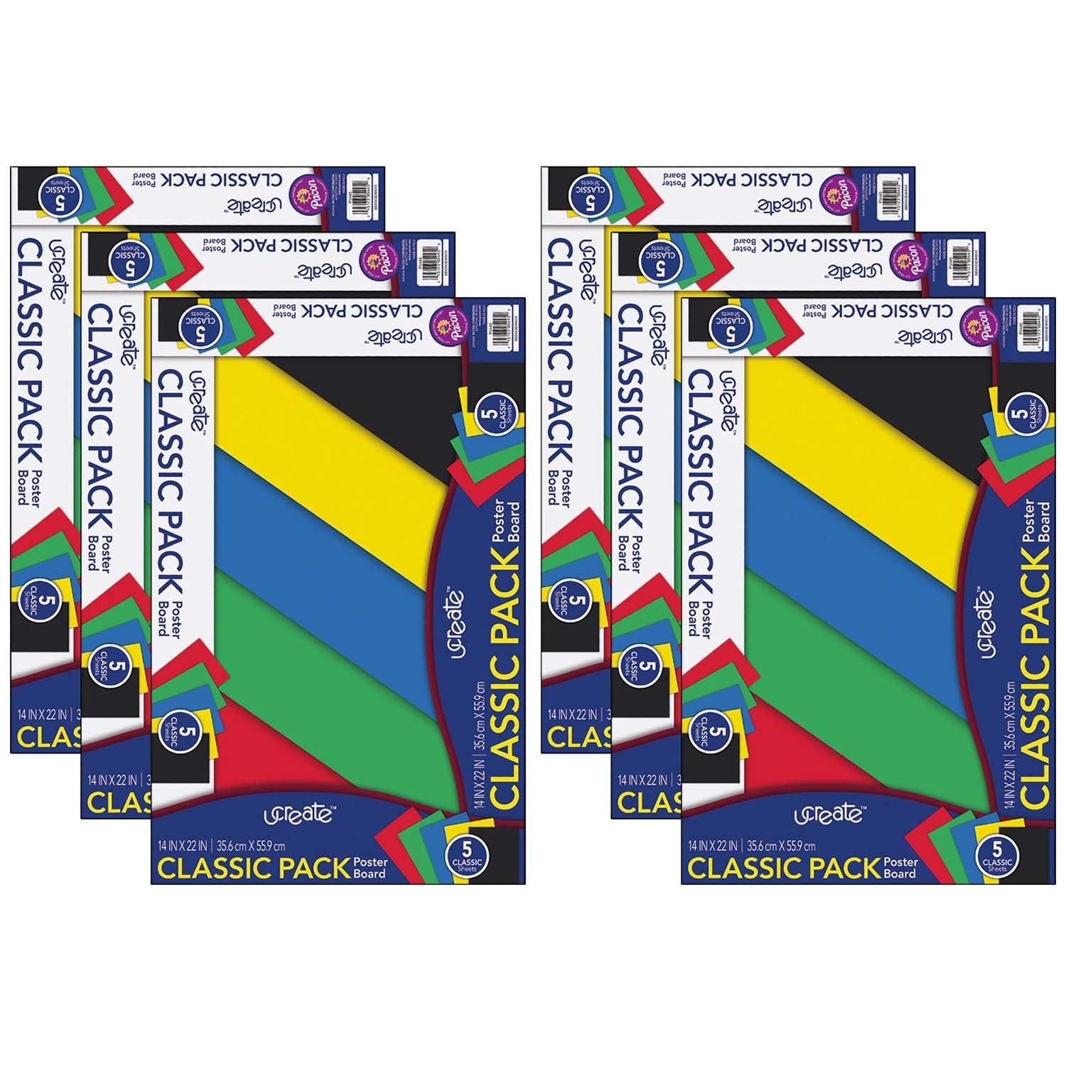 Poster Board, 5 Assorted Primary Colors, 14" x 22", 5 Sheets Per Pack, 6 Packs - Loomini