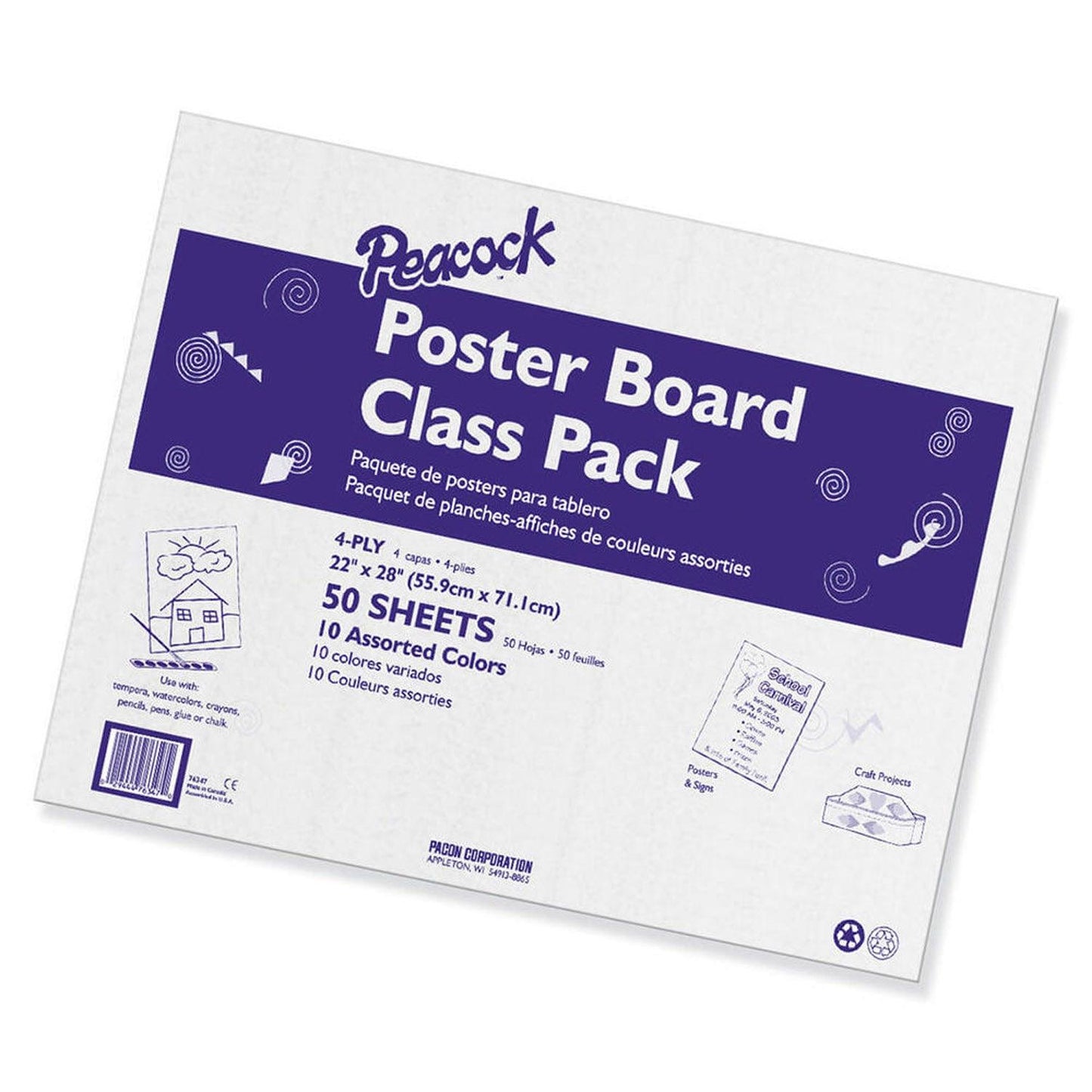Poster Board Class Pack, 10 Assorted Colors, 22" x 28", 50 Sheets - Loomini