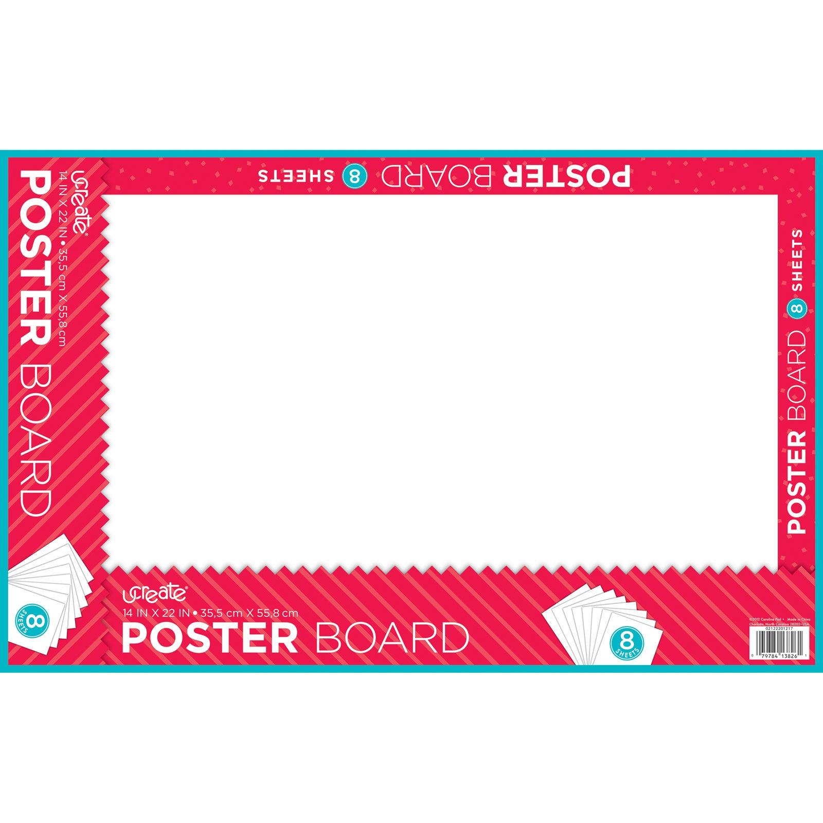 Poster Board, White, 14" x 22", 8 Sheets/Pack, Carton of 24 Packs - Loomini